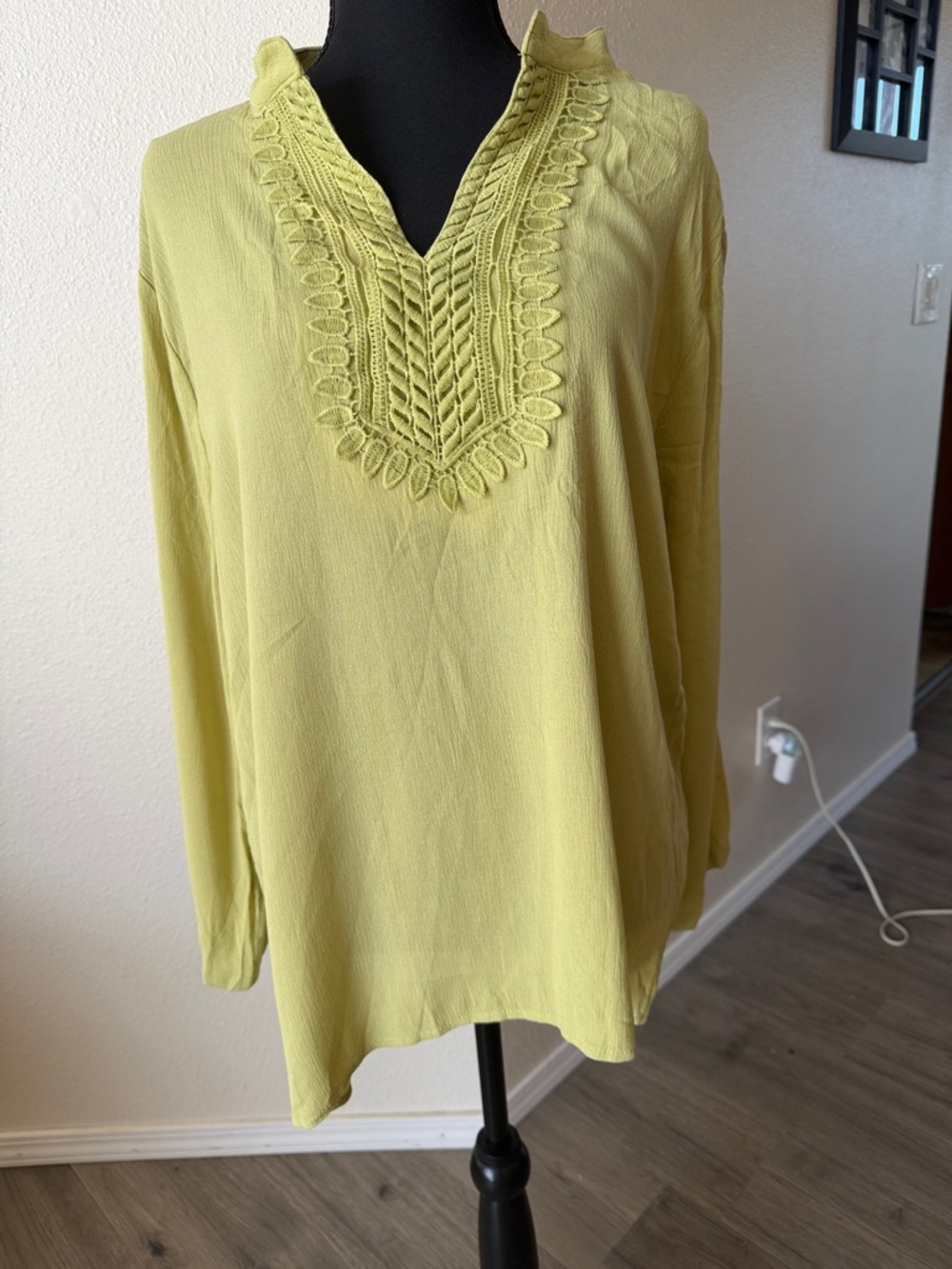 Lime Crochet-Trim Long-Sleeve Tunic